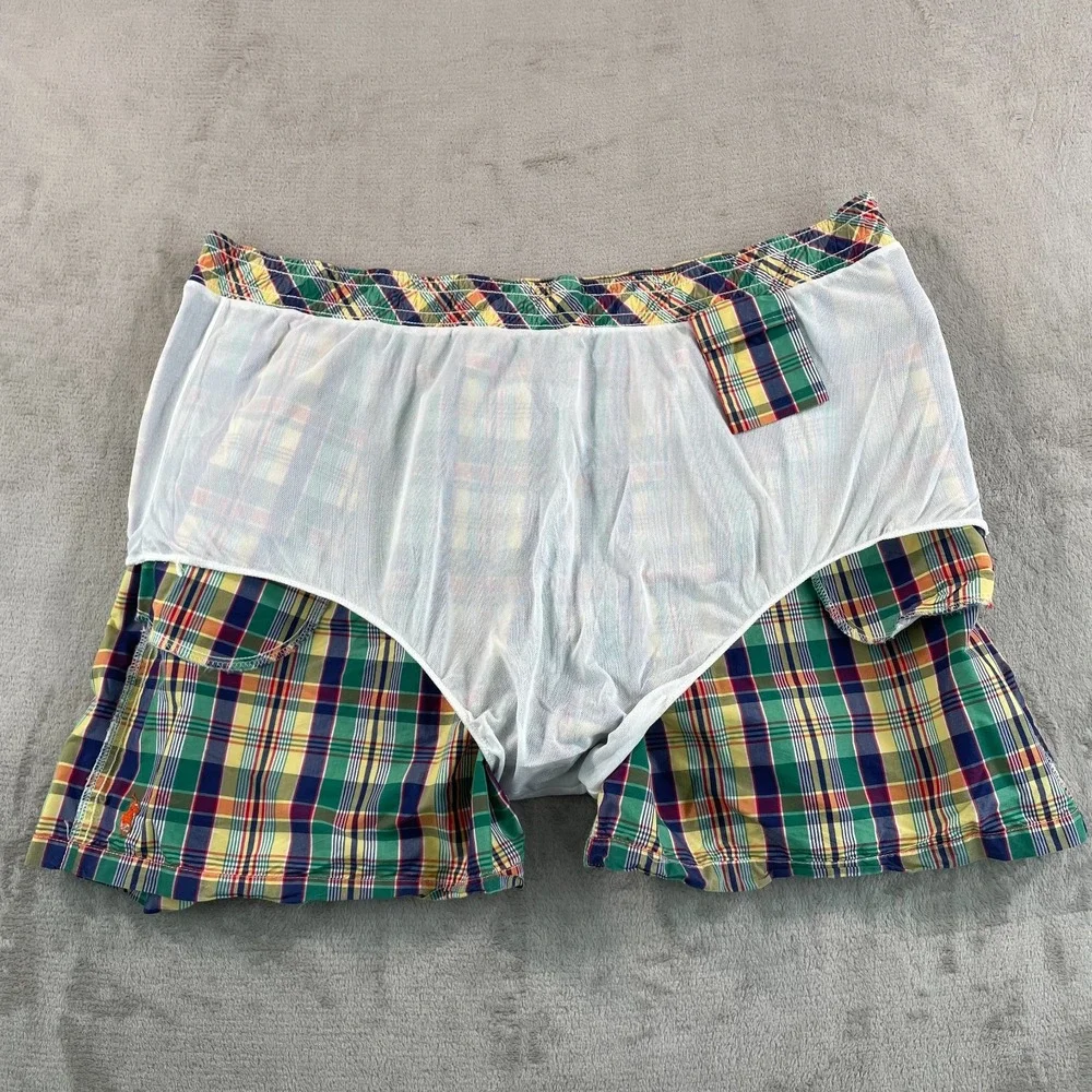Vintage Polo Ralph‎ Lauren Swim Trunks Men 4XB 42W Multi Madras Plaid Mesh Lined